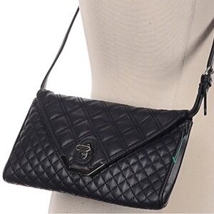 BROOKS BROTHERS LAMBSKIN QUILTED SHOULDER CROSSBODY BAG NAVY BLACK